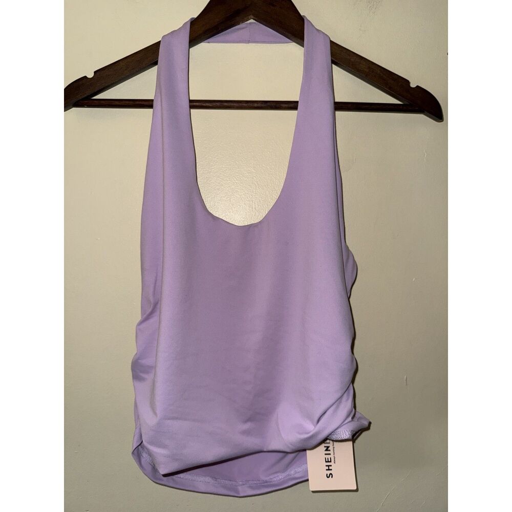 NWT SHEINBAE Lilac Purple Ruched Side Backless Halter Top Size L